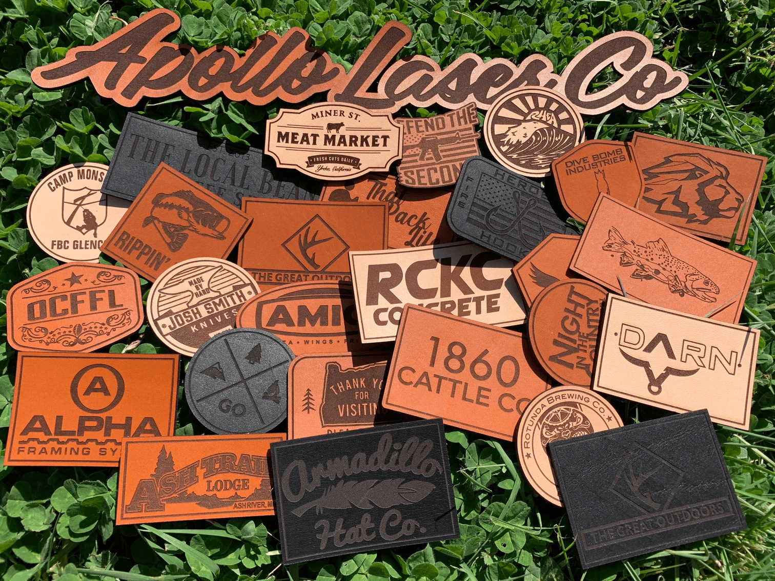 12 Custom Laser Etched Leather Patches, Company Patches
